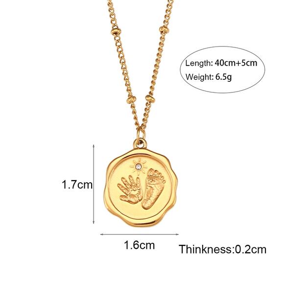 18K Gold Plated Baby Hand Foot Print Zircon Pendant Necklace Stainless Steel - Picture 8 of 8